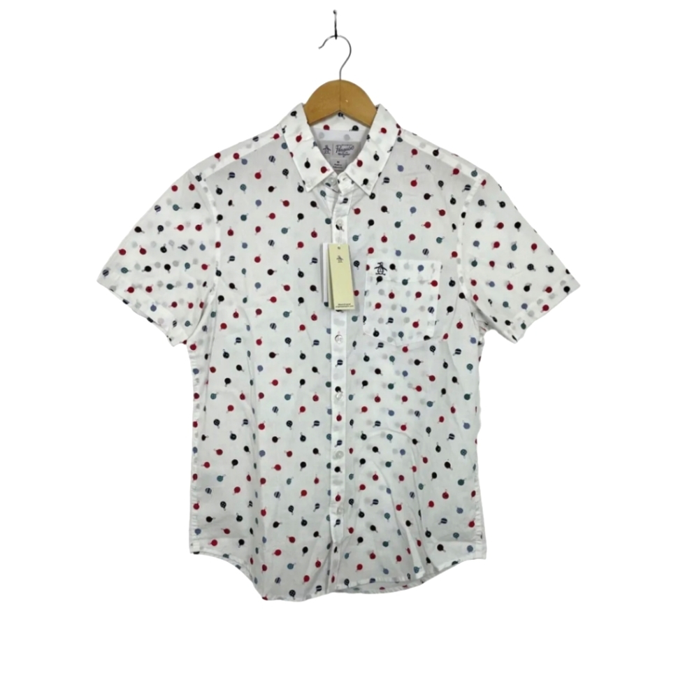 Penguin by Munsingwear Men Slim Fit Button Up Christmas Ornament Shirt